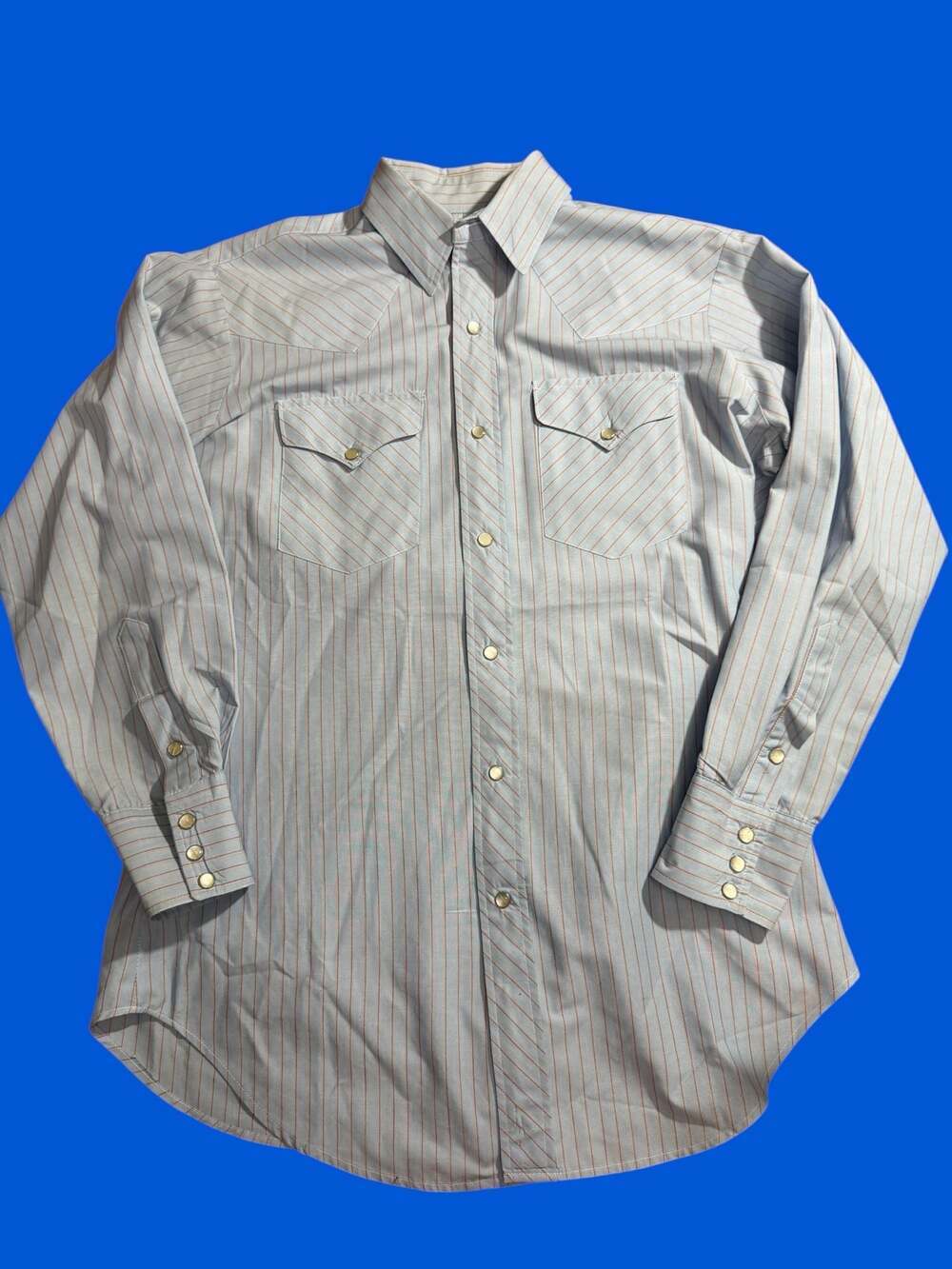 Vintage Ruddock Western Pearl Snap Shirt Blue Red Stripe Mens Medium 70s 80s